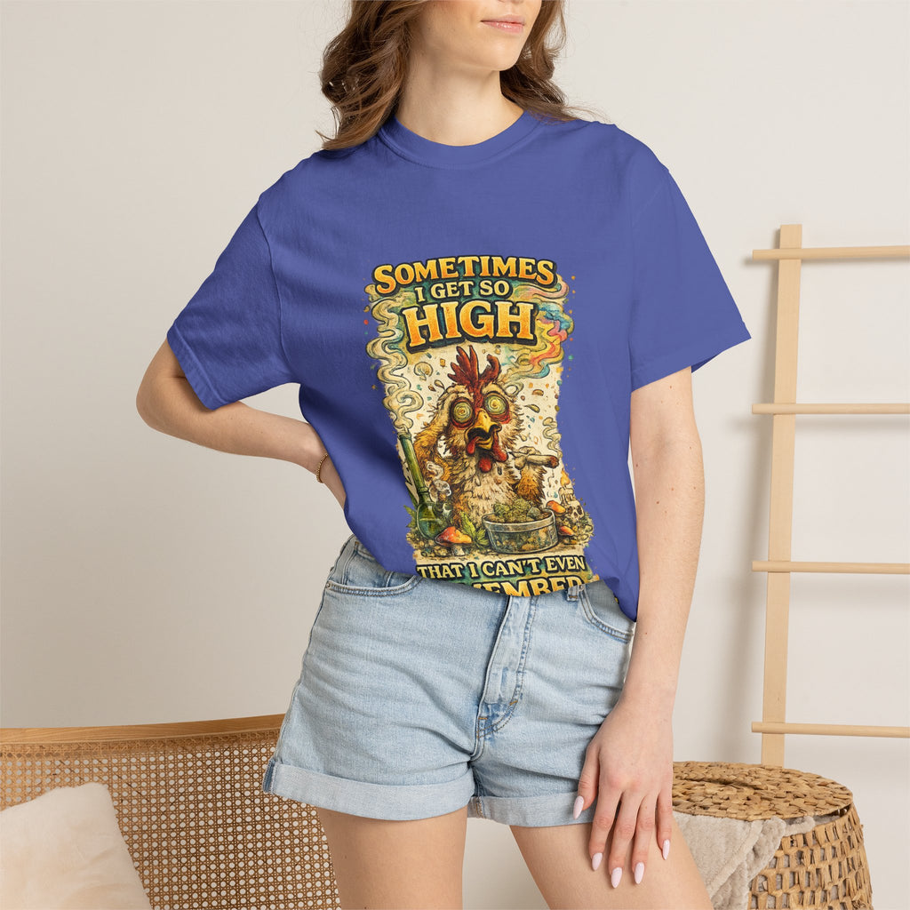 Sometimes I Get So High chicken illustration T-shirt | psychedelic farm design