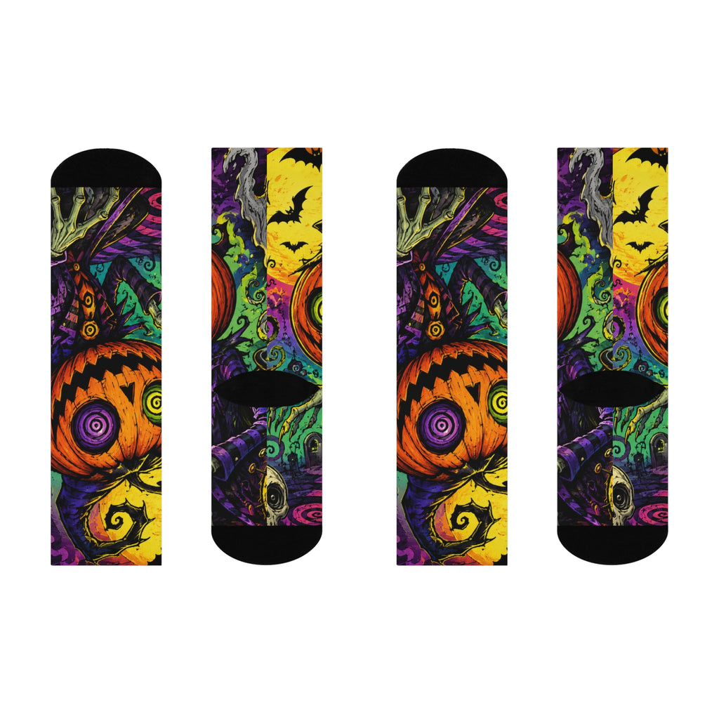 Halloween Pumpkin Crew Socks — Colorful Spooky Jack-o’-Lantern Cushioned Socks