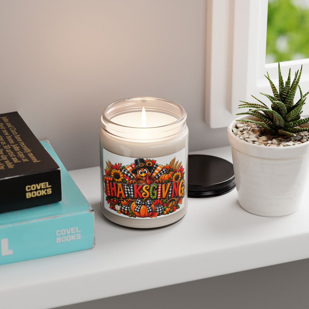 Thanksgiving Scented Soy Candle, 9oz – Autumn Pumpkin & Turkey Holiday Jar
