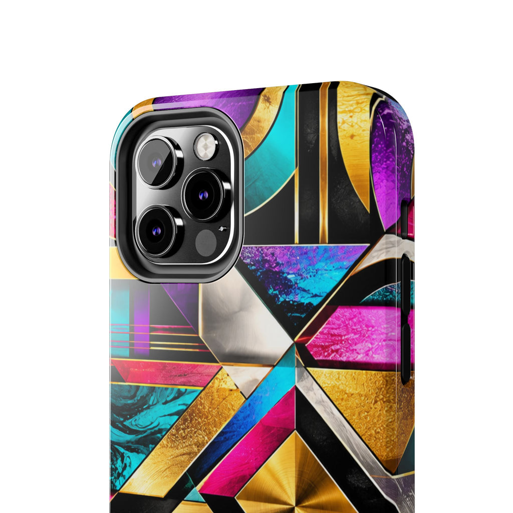 Geometric Art Deco Tough Phone Case — Vibrant Gold, Teal & Magenta Pattern