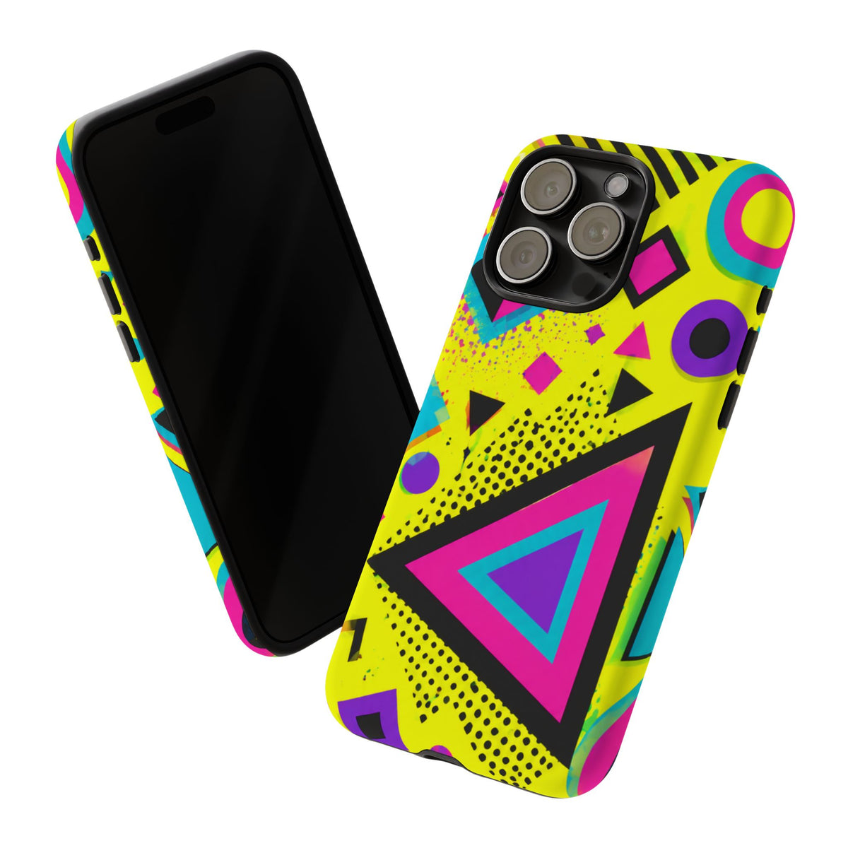 Retro 80s Geometric Phone Case — Neon Memphis Triangle Design