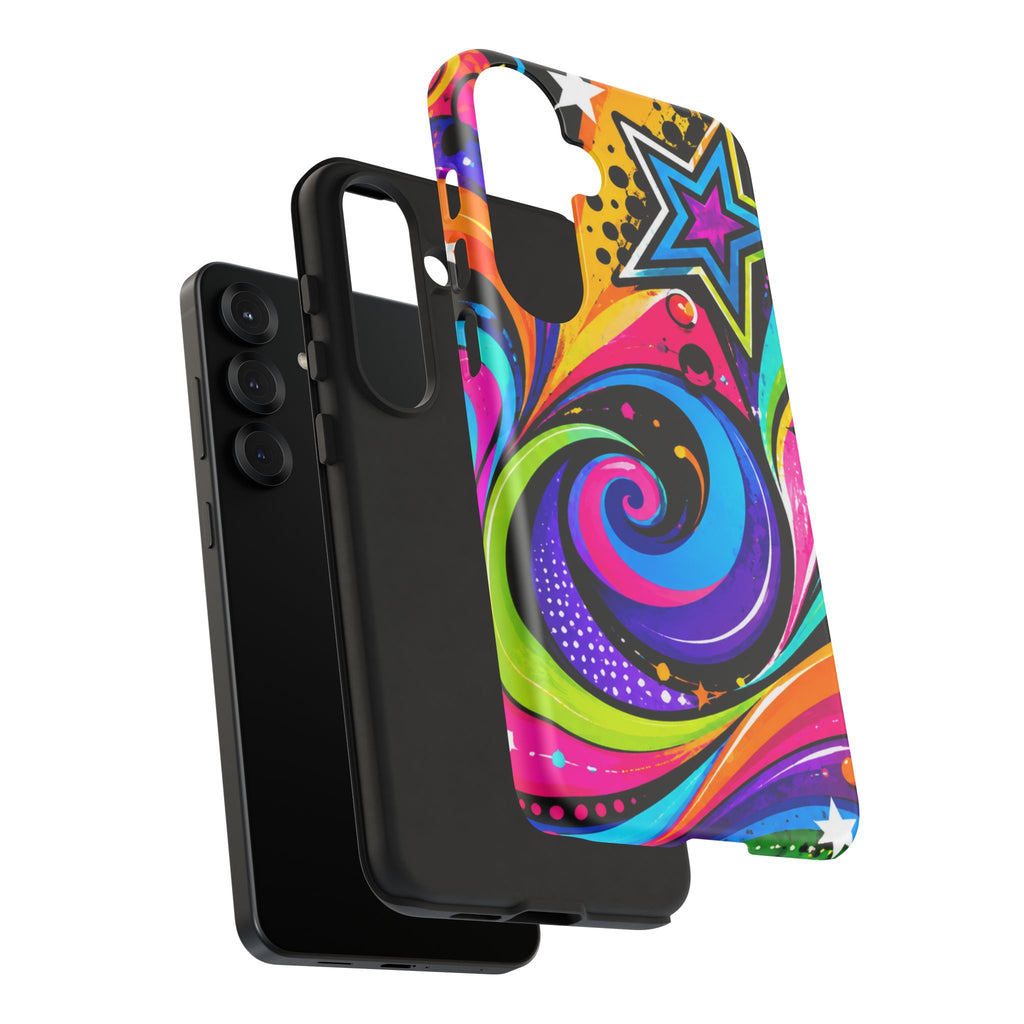 Psychedelic Swirl Phone Case — Bold Retro Stars & Neon Pop Art Tough Case