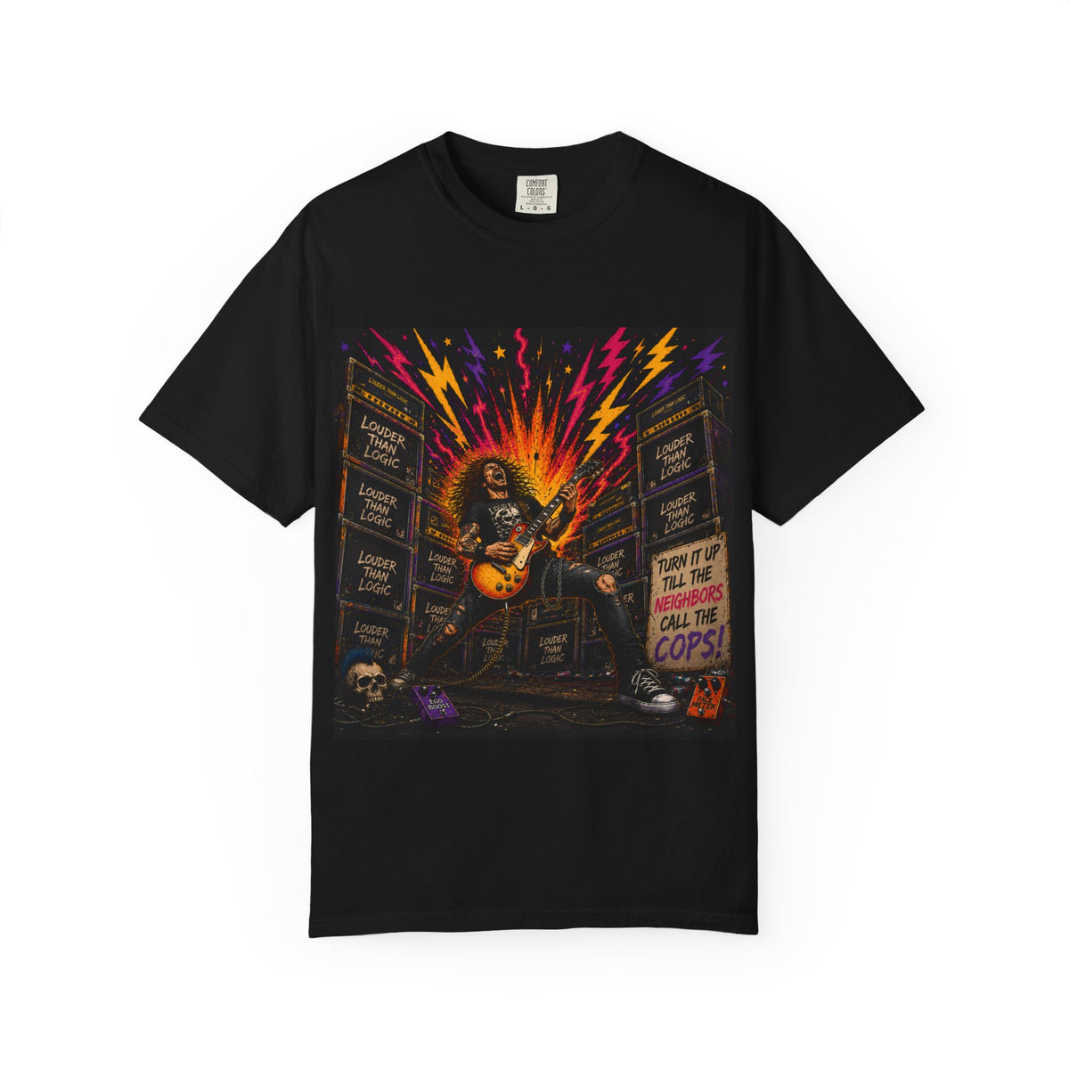 Guitar Skull Rockstar T-shirt | Amp Stack Concert Illustration