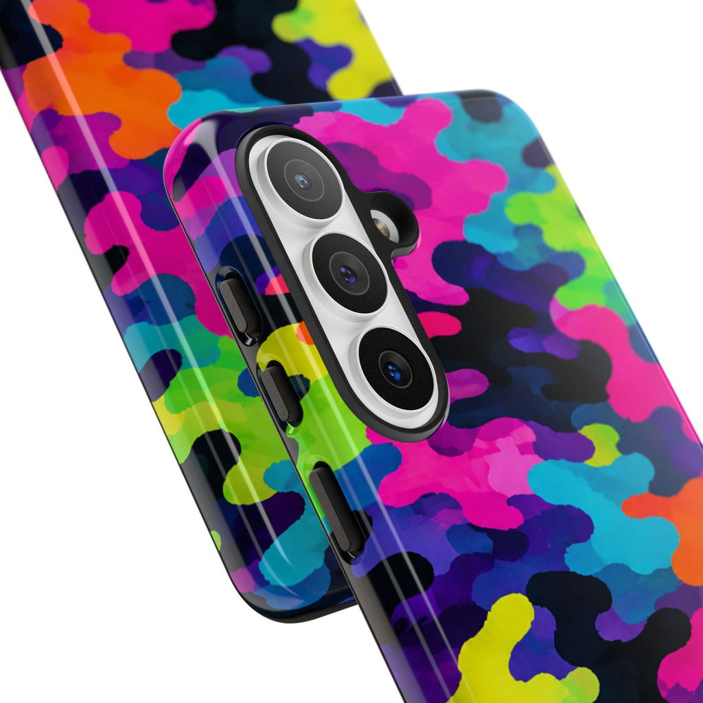 Neon Camo Tough Phone Case — Bright Rainbow Protective iPhone Cover