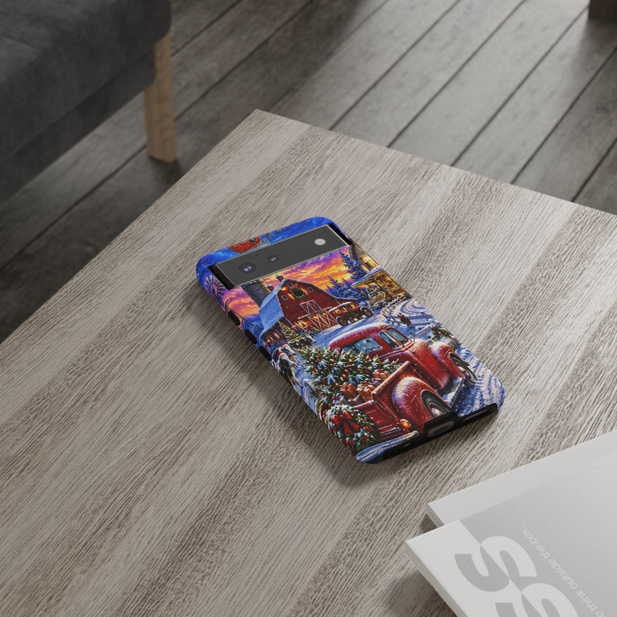 Christmas Farm Phone Case — Vintage Red Truck in Snowy Holiday Scene