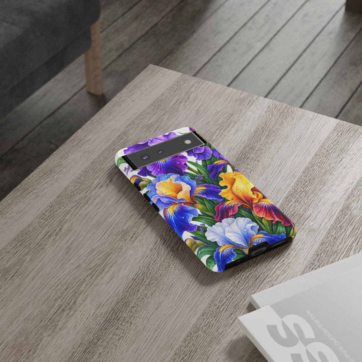 Floral Iris Tough Phone Case — Colorful Watercolor Iris Protective Cover