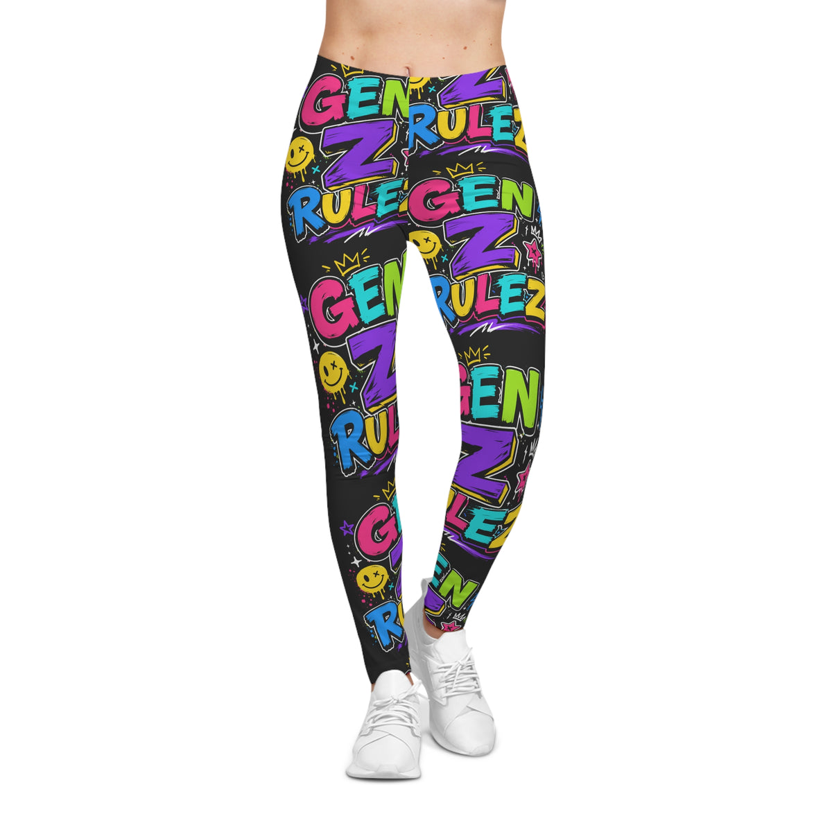 Gen Z Rulez Graphic Leggings — Neon Streetwear Pattern