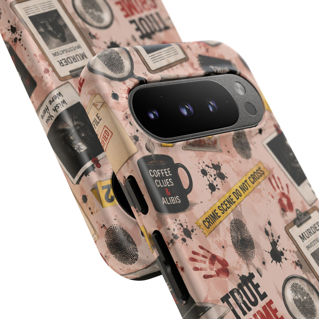 True Crime Pattern Phone Case – Detective Evidence, Crime Scene Tape & 'True Crime' Design