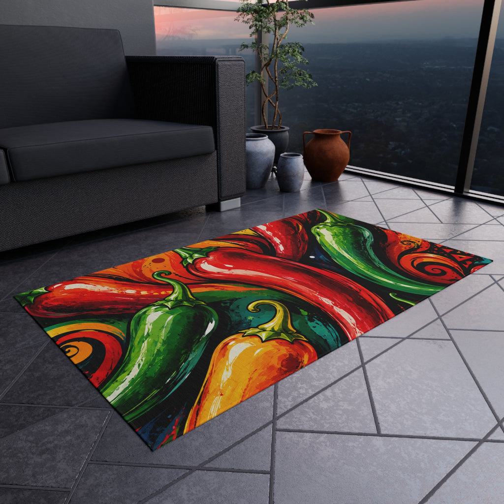 Fiery Chili Pepper Outdoor Rug — Colorful Southwestern Patio Mat