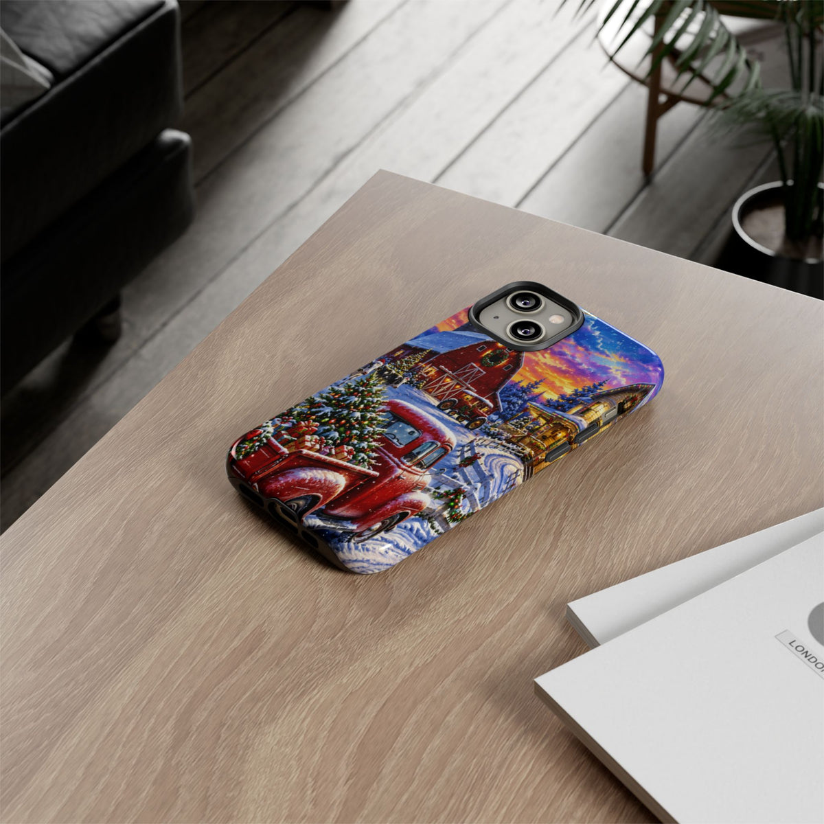 Christmas Farm Phone Case — Vintage Red Truck in Snowy Holiday Scene