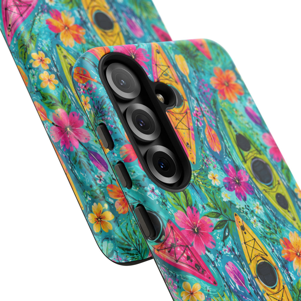 Tropical Kayak Phone Case – Colorful Floral Waterproof Pattern