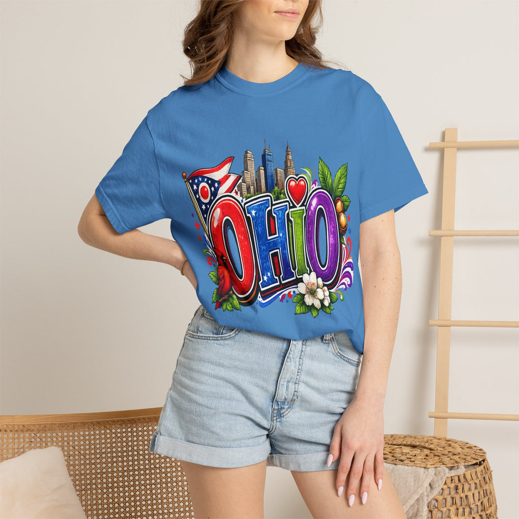 Ohio State Skyline Graphic T-shirt | State Flag Floral Design