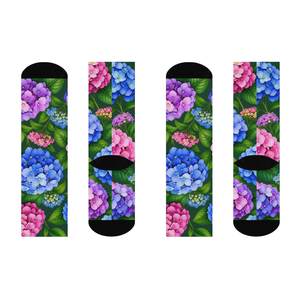 Hydrangea Floral Crew Socks | Pink Blue Purple Bloom Pattern