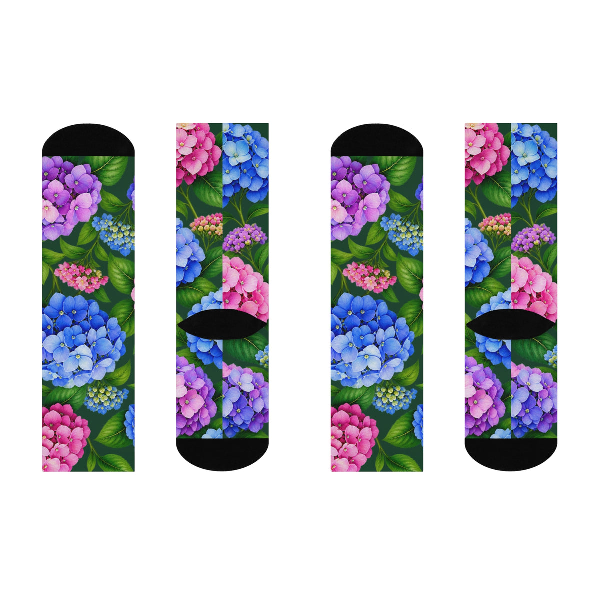 Hydrangea Floral Crew Socks | Pink Blue Purple Bloom Pattern