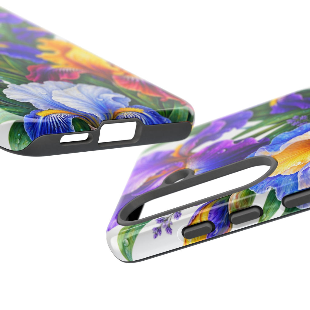 Floral Iris Tough Phone Case — Colorful Watercolor Iris Protective Cover