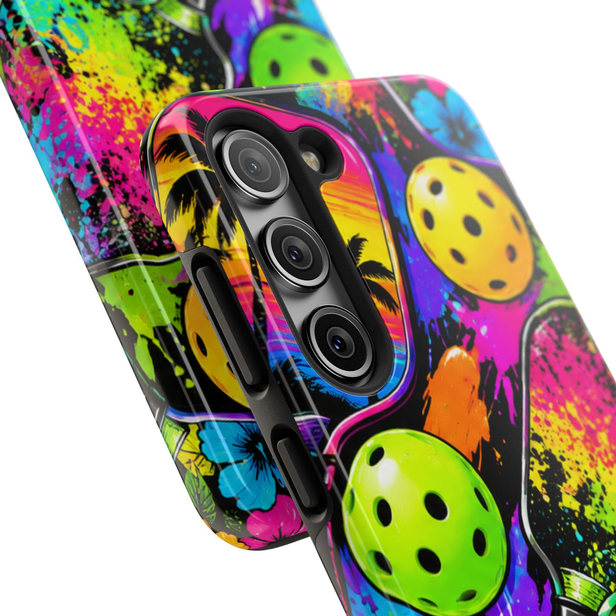 Pickleball Splash Tough Phone Case — Neon Paddle & Ball Protective Cover