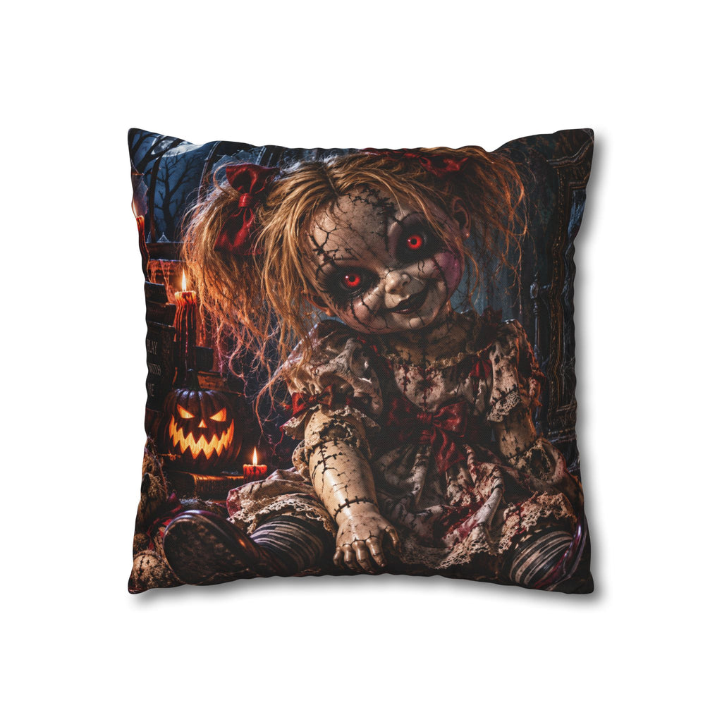 Creepy Halloween Doll Decorative Pillowcase — Spooky Pumpkin Horror Throw Cover