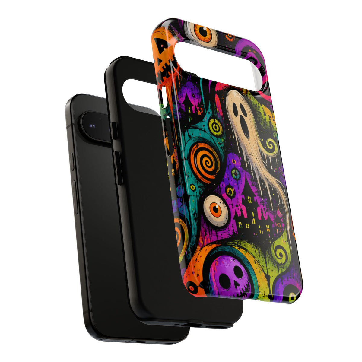 Halloween Ghost Phone Case — Colorful Spooky Skull & Haunted House Tough Case