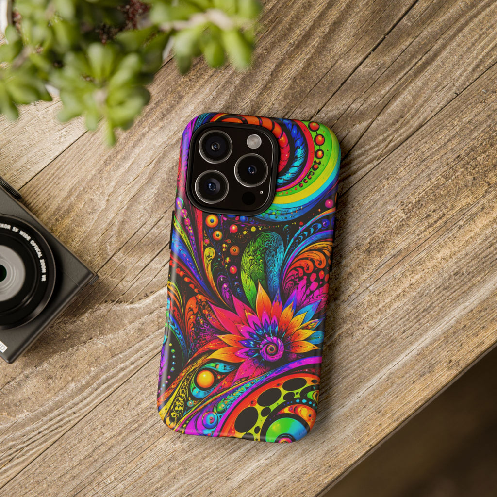 Psychedelic Floral Phone Case — Vibrant Swirl Tough Protective Cover