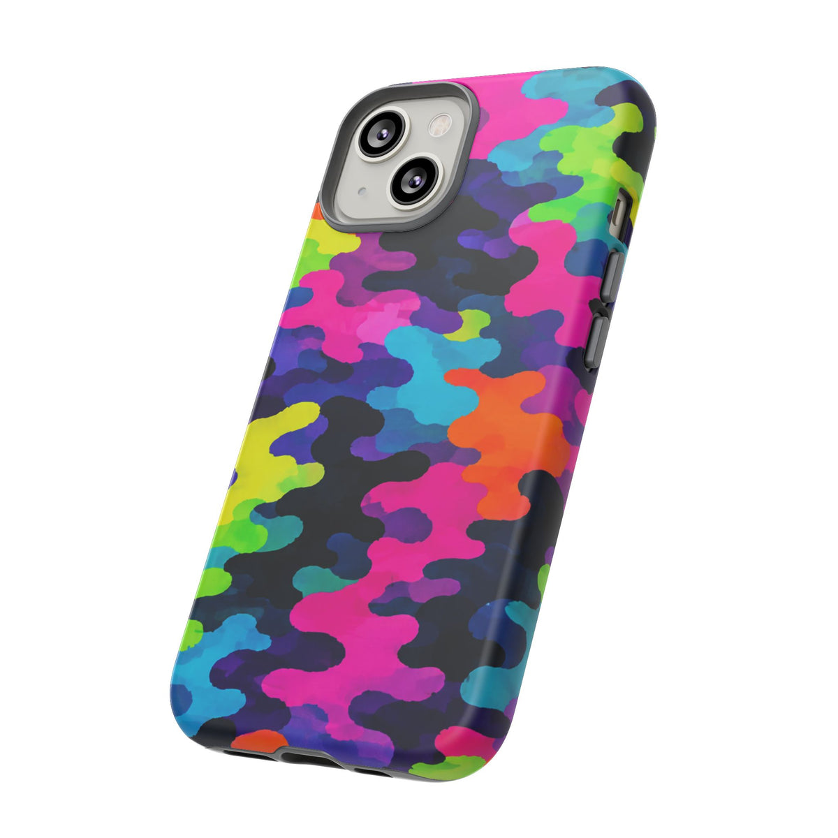 Neon Camo Tough Phone Case — Bright Rainbow Protective iPhone Cover