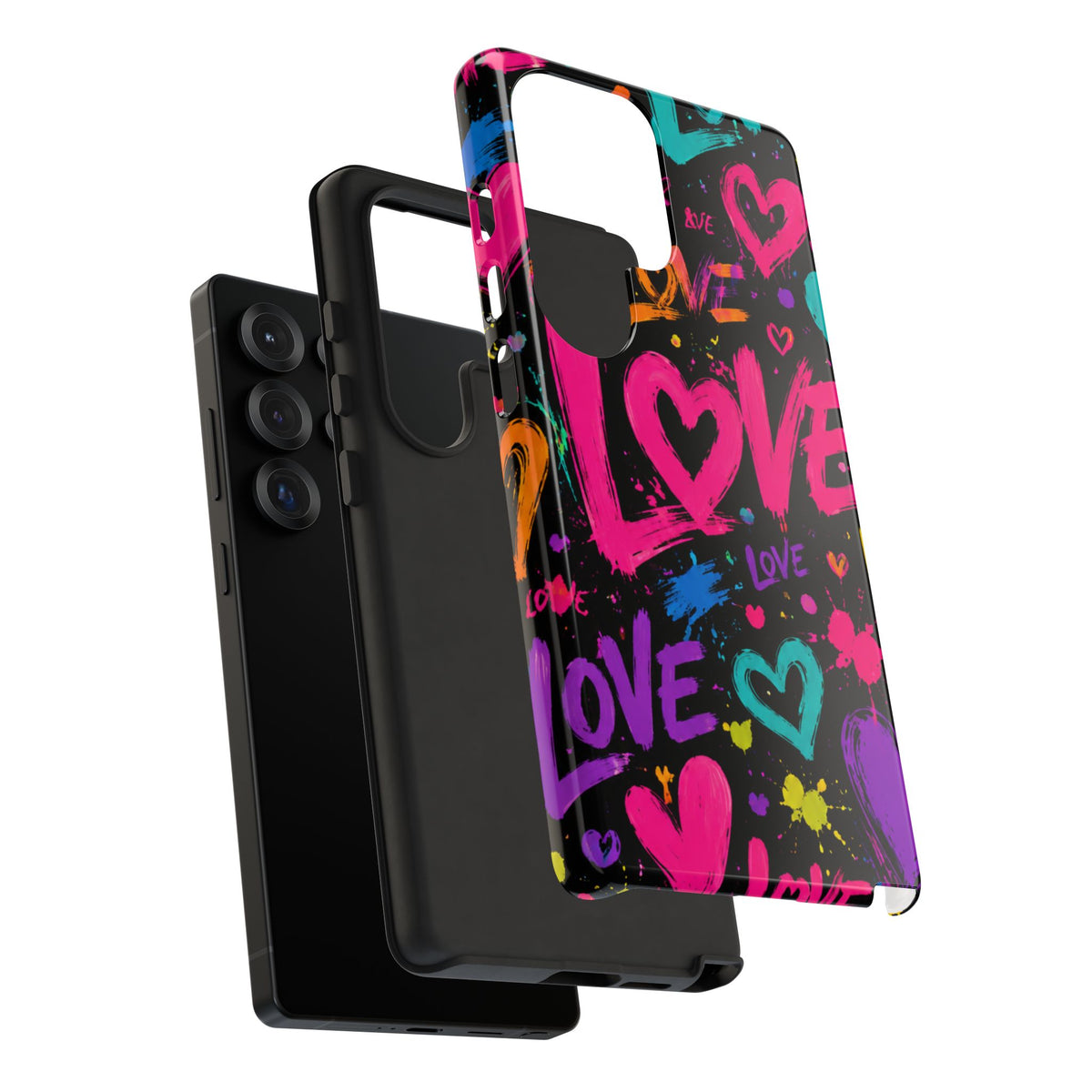 Phone Case — Neon Graffiti "Love" Hearts Protective Tough Case