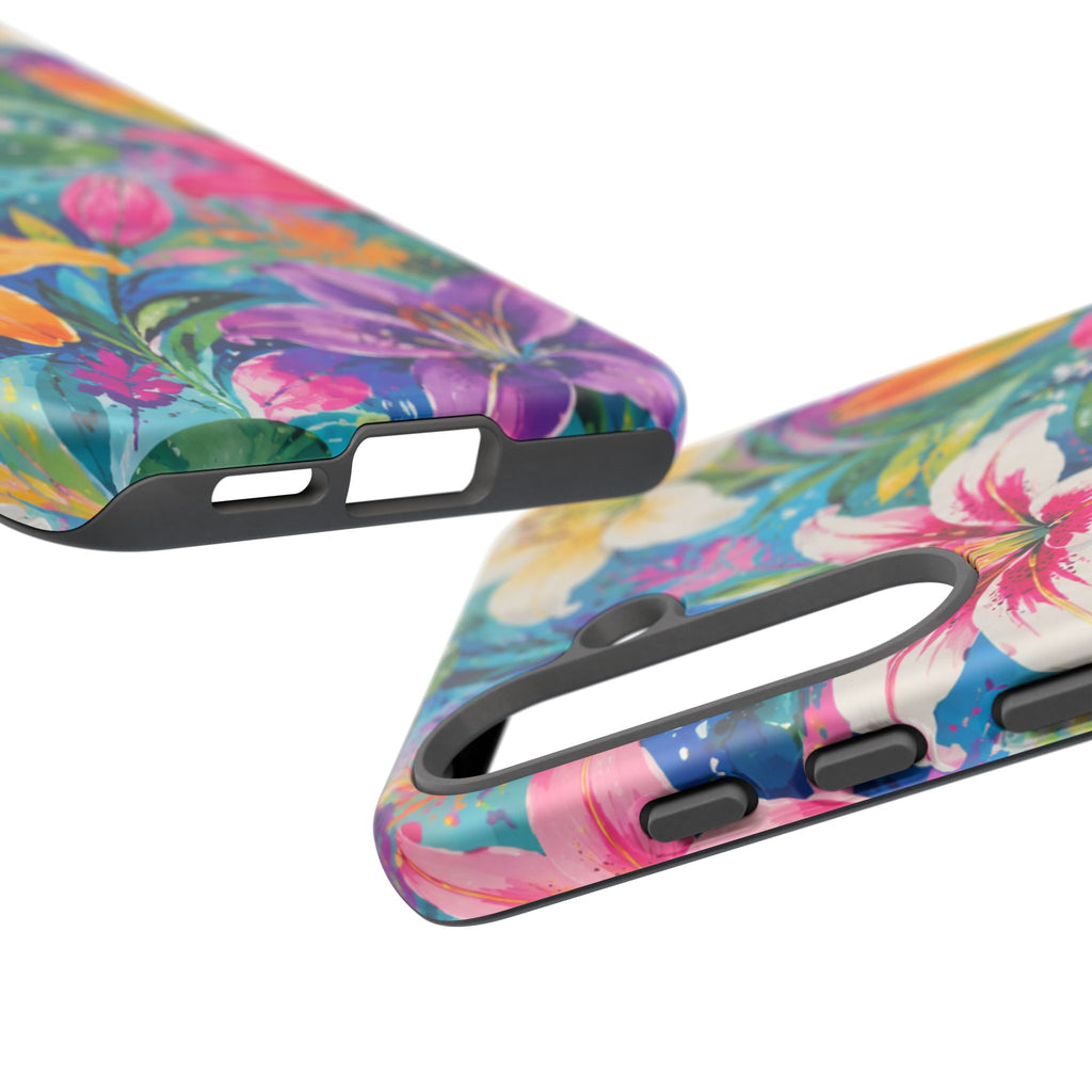 Floral Lily Tough Phone Case — Colorful Tropical Flower Protective Cover