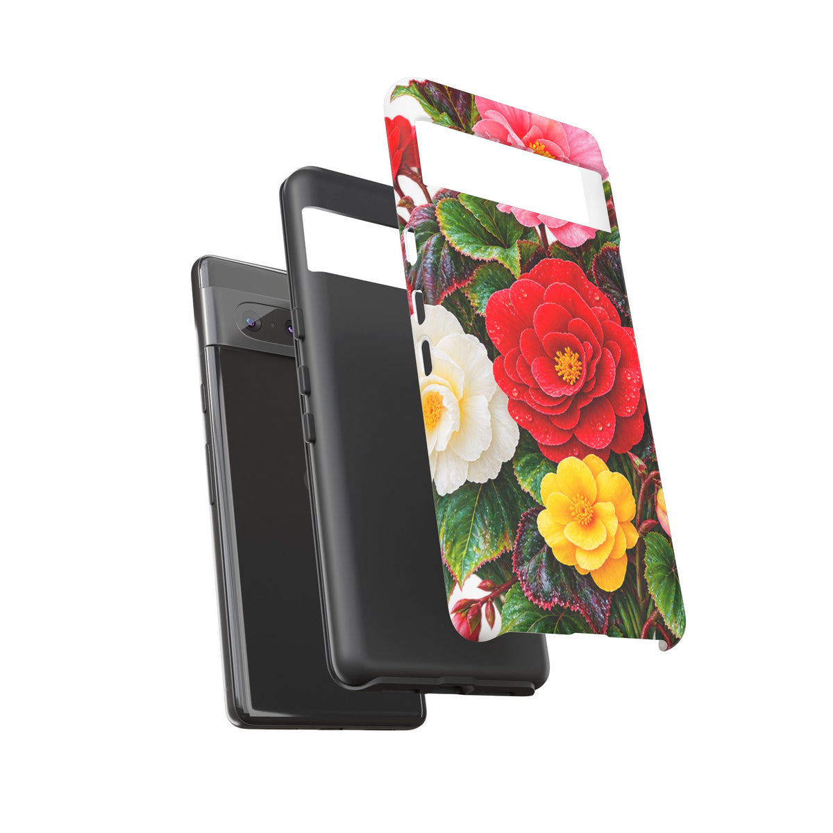 Floral Begonia Phone Case — Vibrant Red, Pink & Yellow Blossom Protective Cover