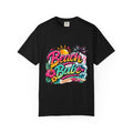 Beach Babe T-shirt | Tropical Palm Hibiscus Sunset Design