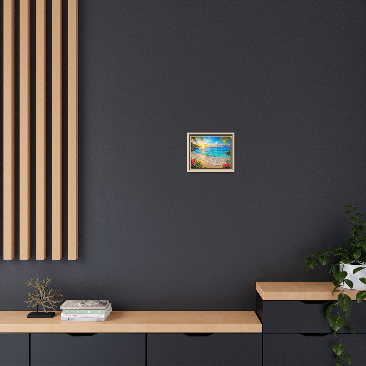 Framed Beach Sunset Matte Canvas Wall Art — Tropical Ocean Sunrise Decor