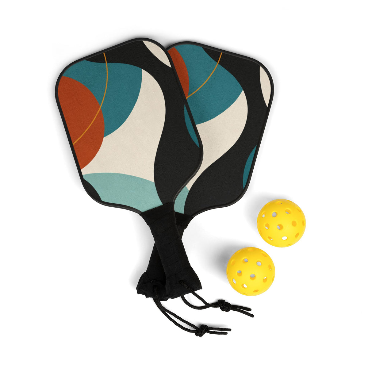 Abstract Retro Pickleball Paddle Set – Modern Midcentury Design Kit (2 Paddles + Balls)
