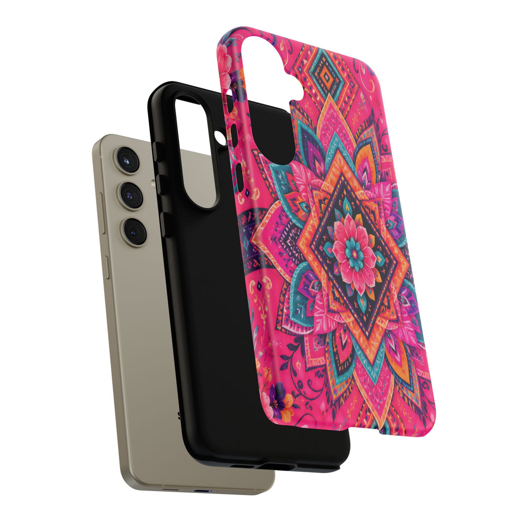 Floral Mandala Tough Phone Case — Pink Boho Protective Cover