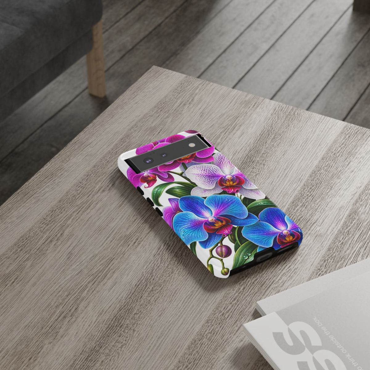 Orchid Floral Tough Phone Case – Vibrant Blue & Pink Orchid Protective Cover