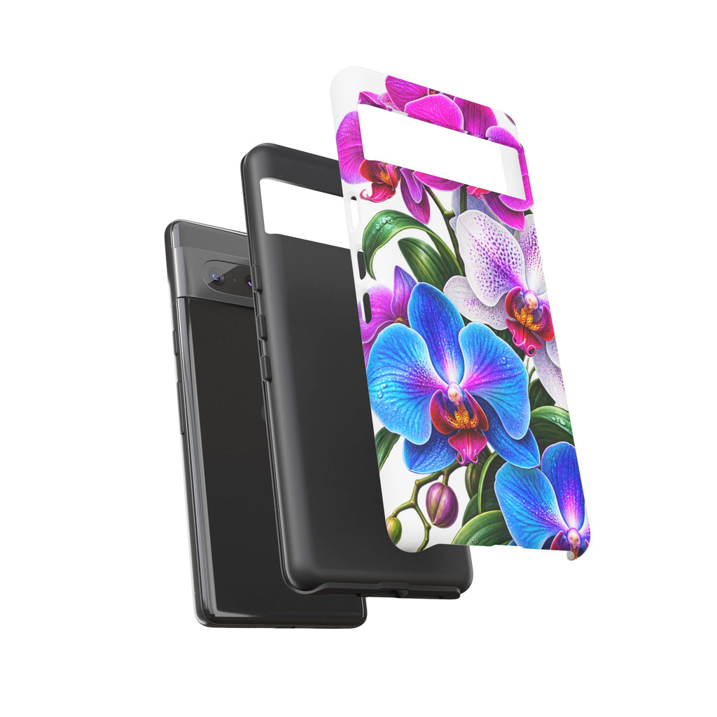 Orchid Floral Tough Phone Case – Vibrant Blue & Pink Orchid Protective Cover