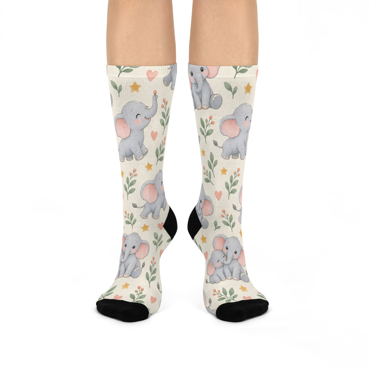 Cute Baby Elephant Pattern Crew Socks — Cushioned Novelty Socks for Kids & New Moms