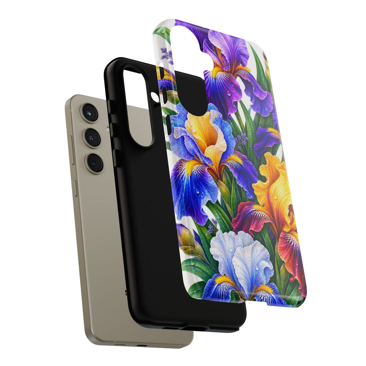 Floral Iris Tough Phone Case — Colorful Watercolor Iris Protective Cover