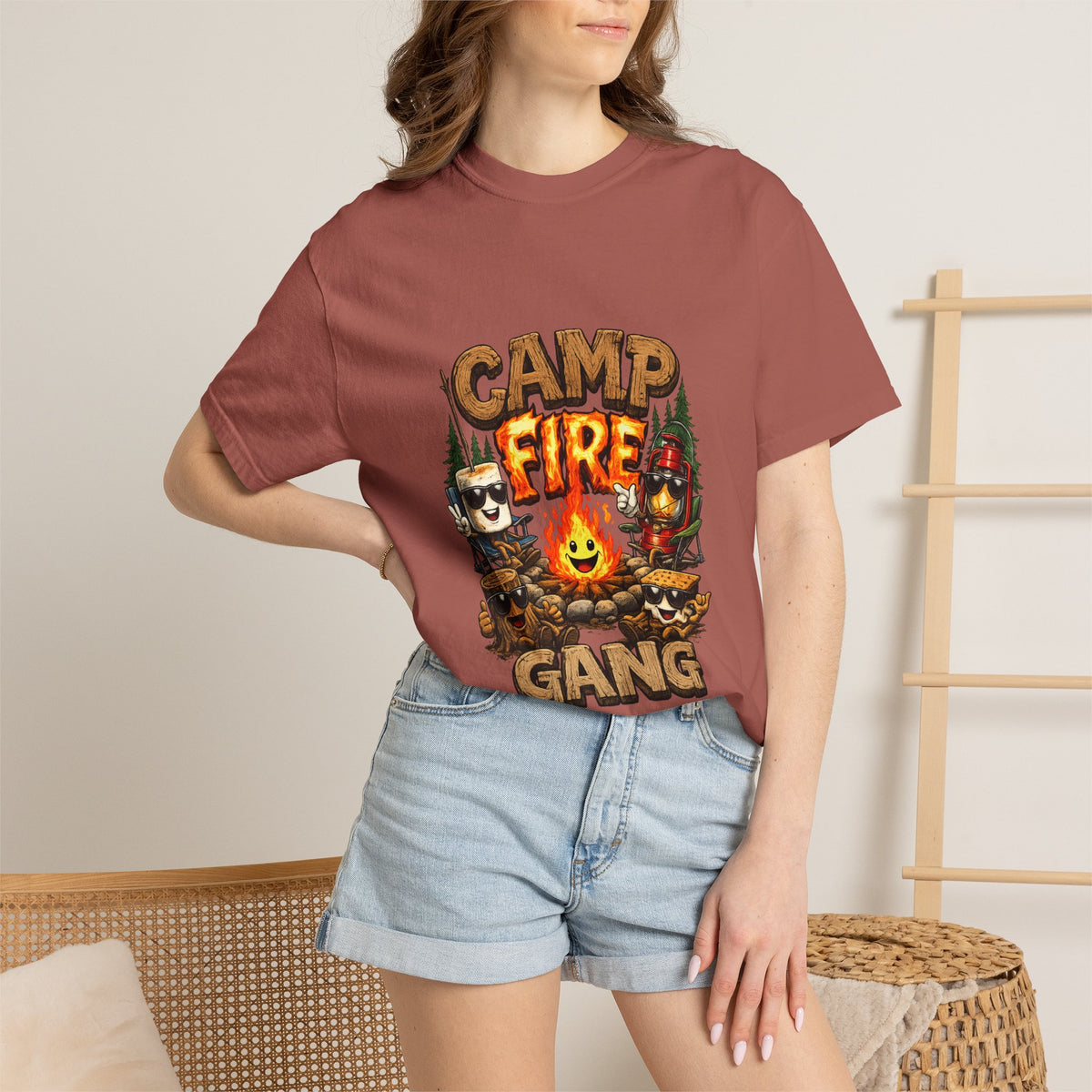 Campfire Gang T-Shirt | Camping Cartoon S'mores Bonfire Design