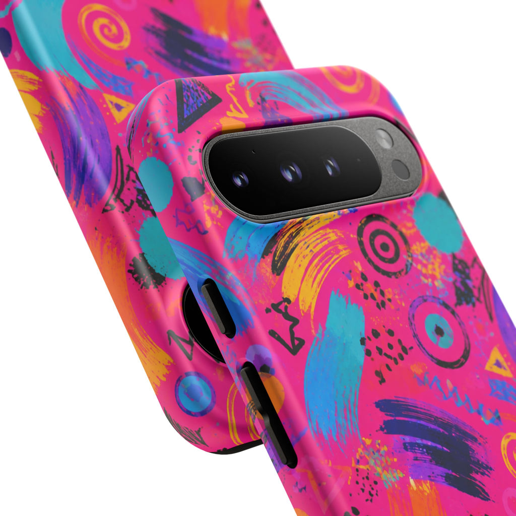 Neon Retro Abstract Tough Phone Case — 80s Brushstroke Pattern