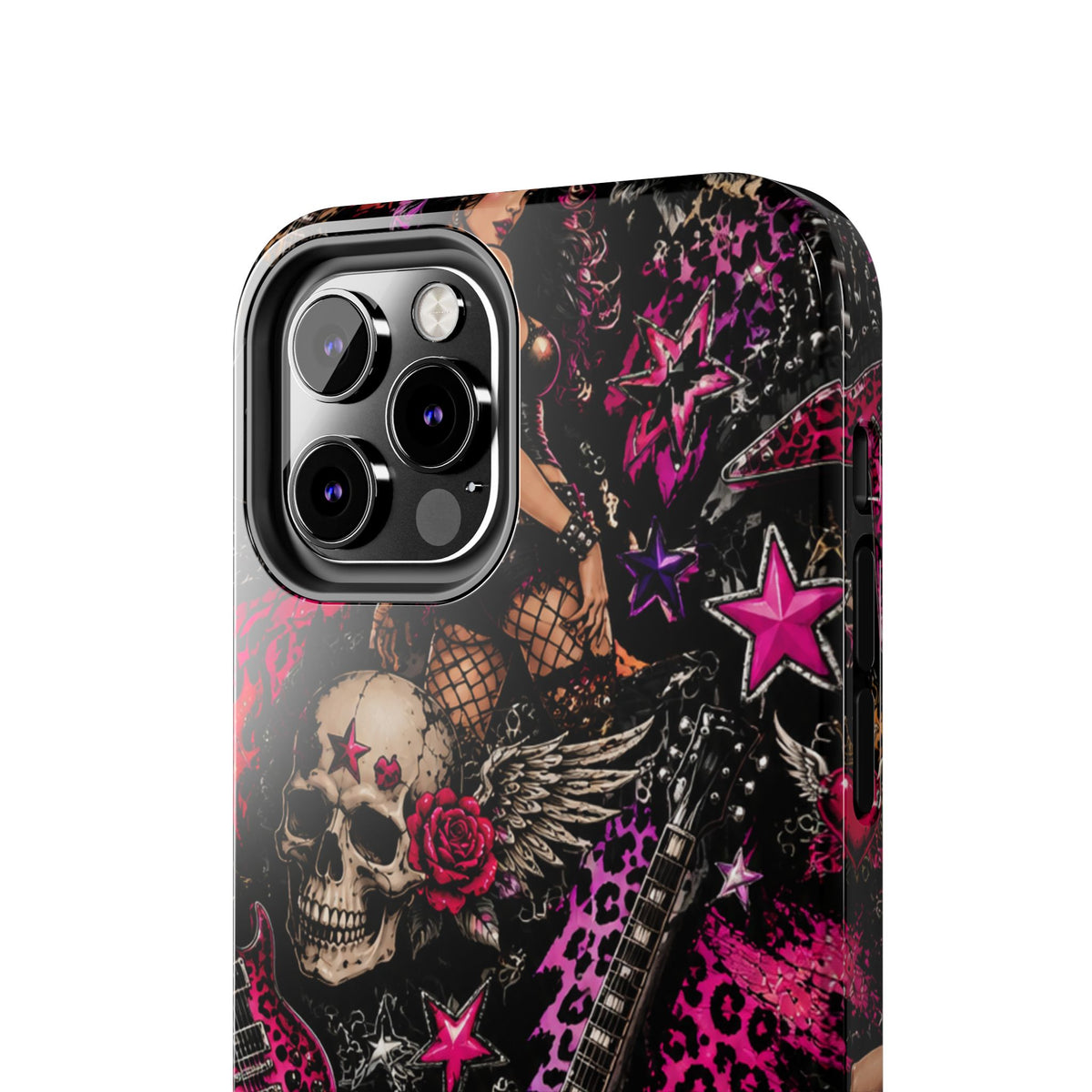 Rock Skull Guitar Phone Case — Edgy Pink Skull & Roses Tough Phone Case