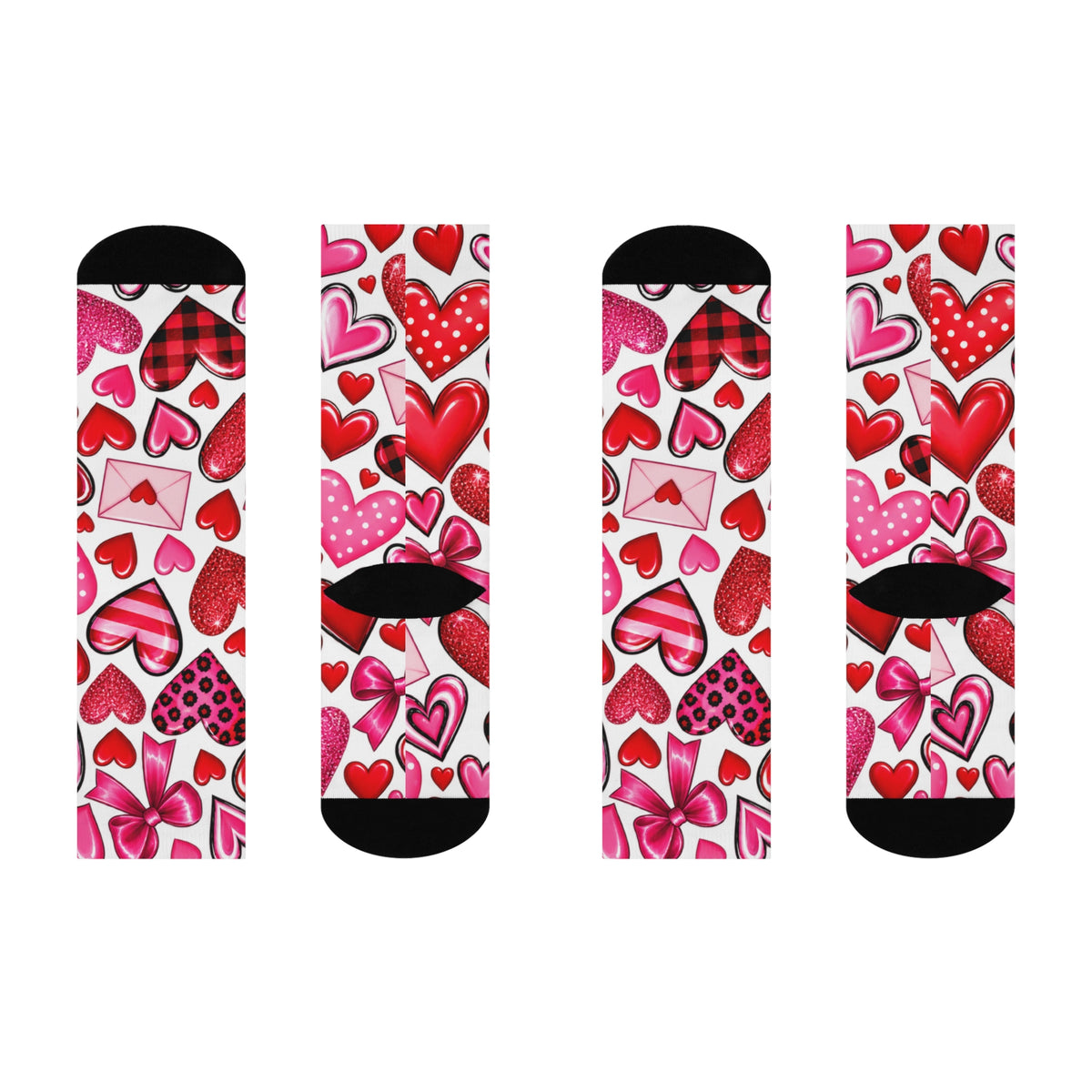 Valentine Hearts Cushioned Crew Socks - Pink Red Heart Pattern