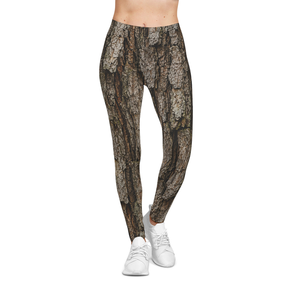 Bark Print Women's Leggings — Realistic Tree Trunk Camouflage Leggings