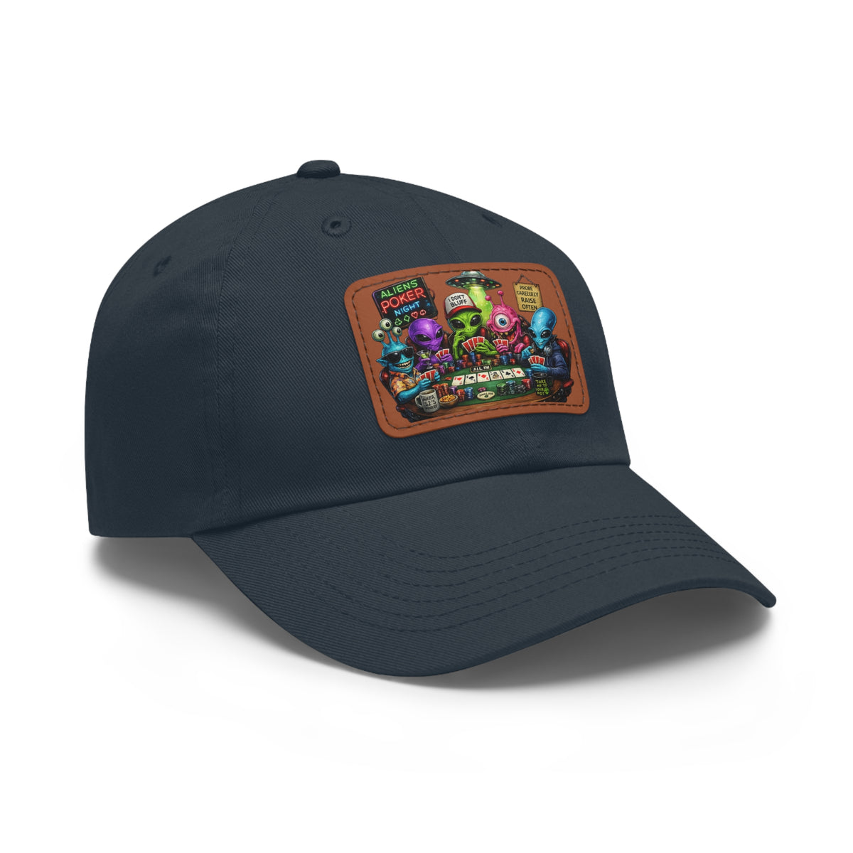 Alien Poker Crew Dad Hat | Leather Patch Baseball Cap