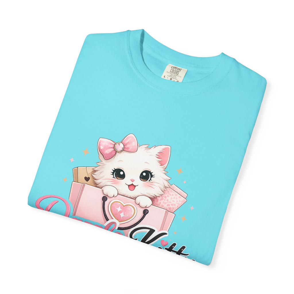 Dazzle Kitty Cute Kitten Illustration T-shirt | Pink Bow Cat Tee