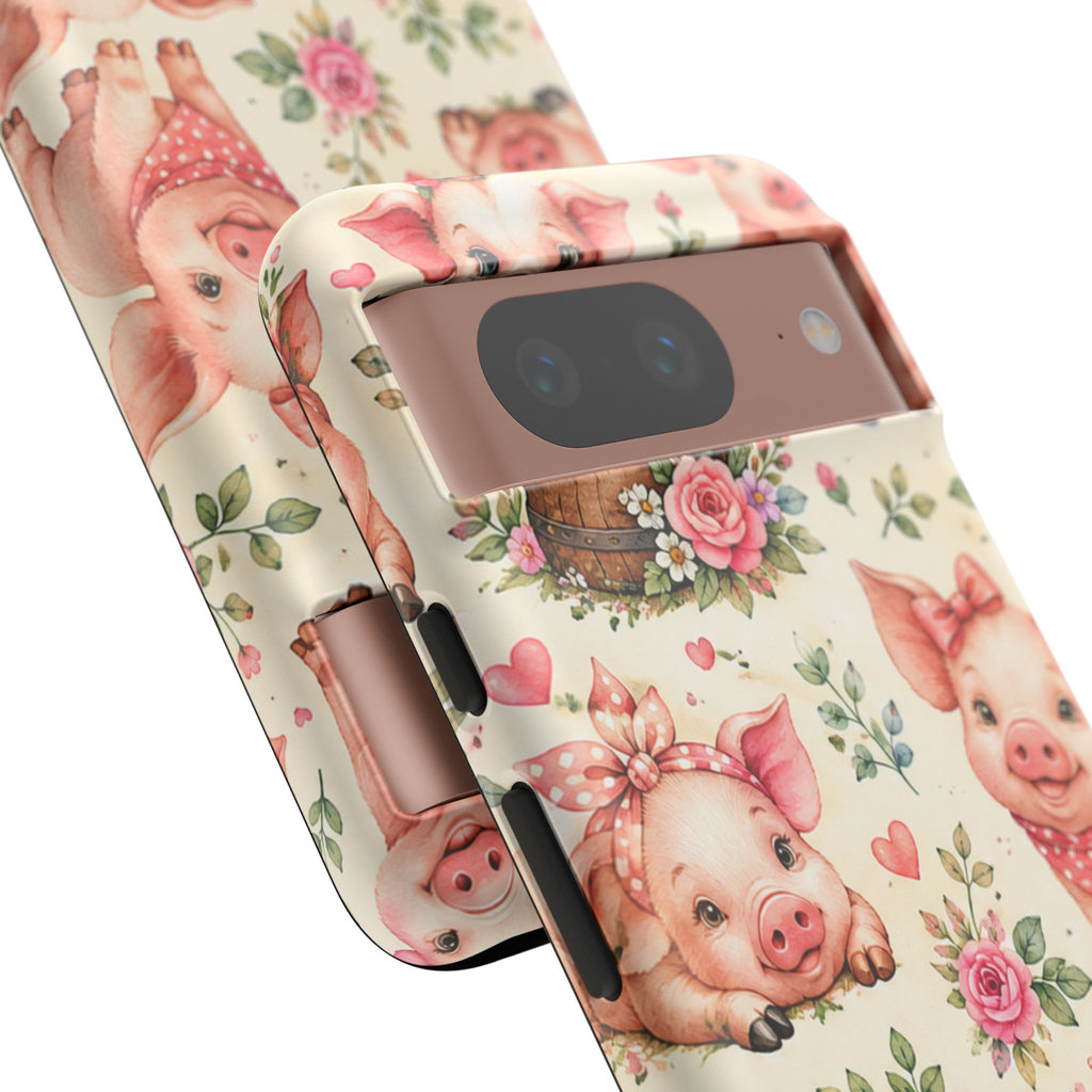 Cute Pink Piglet Phone Case — Vintage Floral Farm Animal iPhone Cover