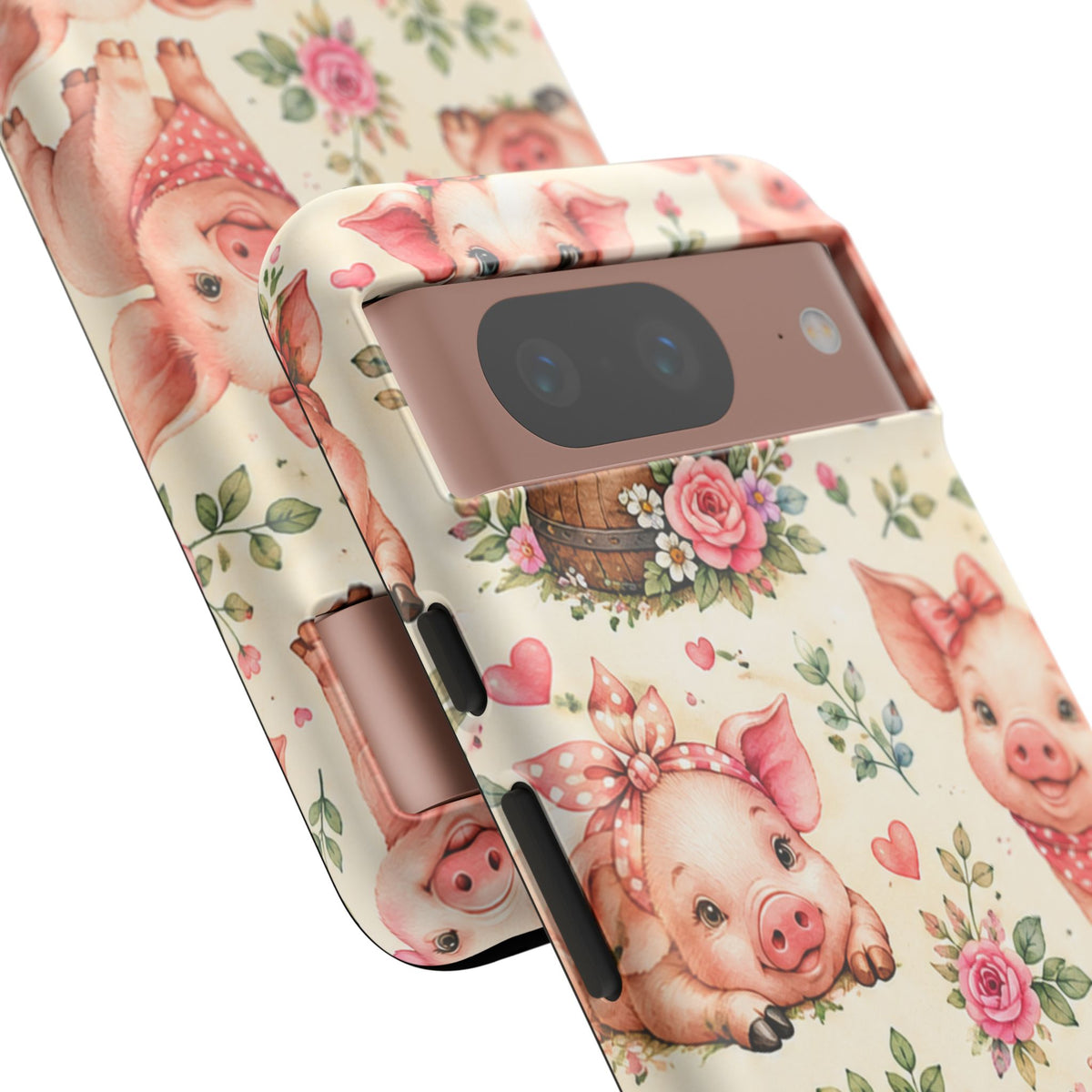 Cute Pink Piglet Phone Case — Vintage Floral Farm Animal iPhone Cover