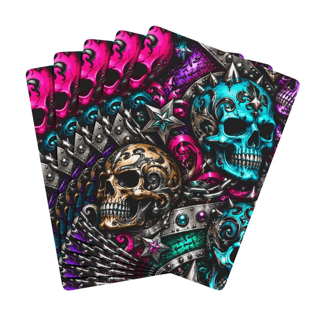Skull-Pattern Poker Playing Cards — Neon Day of the Dead Design