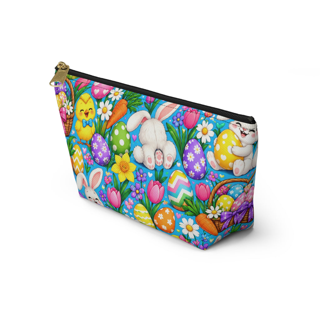 Easter Bunny & Eggs Accessory Pouch — Cute Spring T-Bottom Makeup Bag