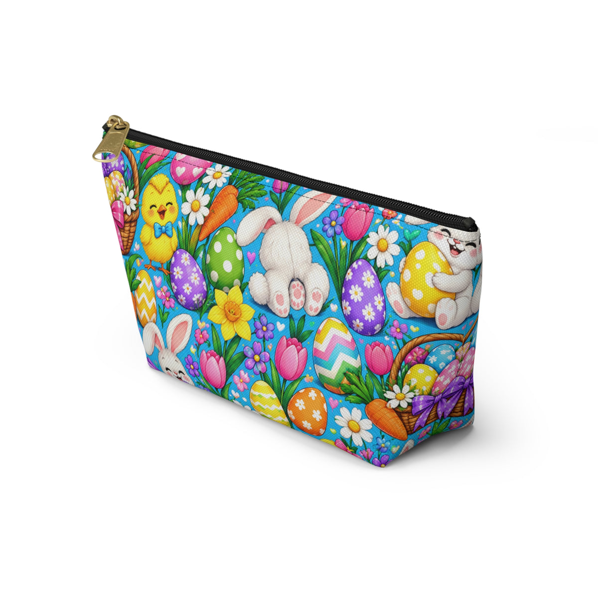 Easter Bunny & Eggs Accessory Pouch — Cute Spring T-Bottom Makeup Bag