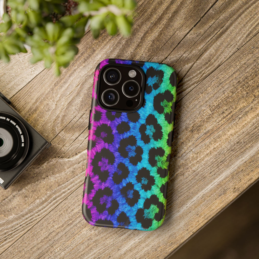 Neon Rainbow Leopard Tough Case – Colorful Animal Print Phone Cover