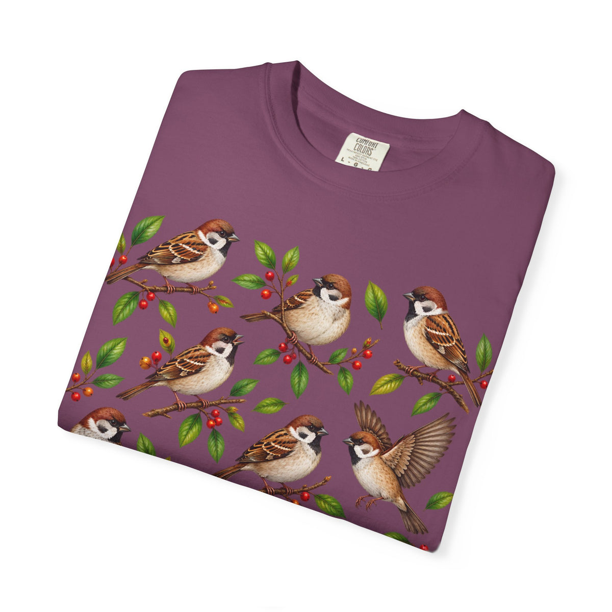 Sparrow Branches T-Shirt — Vintage Bird Illustration Tee for Bird Lovers & Nature Fans