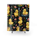 Duckling Shower Curtain – Cute Yellow Chicks Floral Bath Decor
